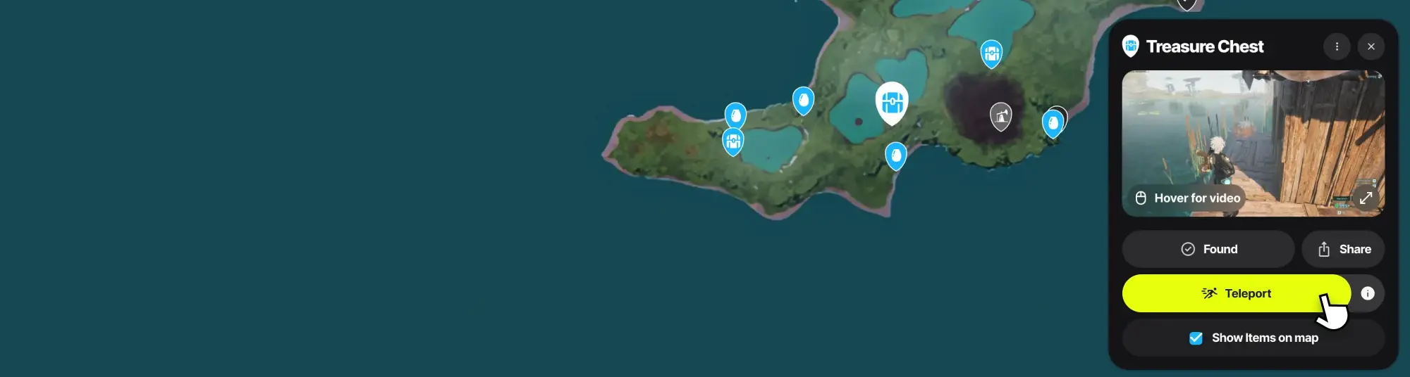 Usuario interactuando con 'teletransportación' en un mapa de juego